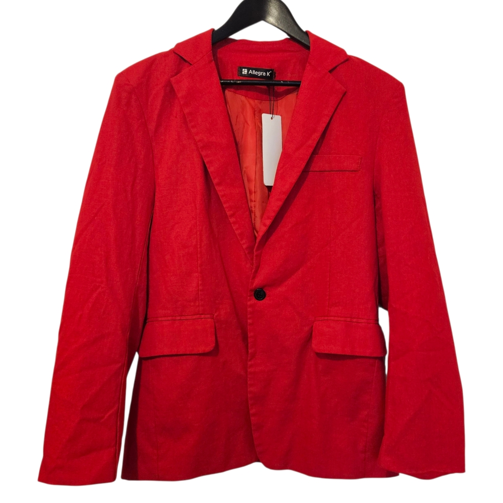 NWT Allegra K Red Blazer Structured Suit Jacket Linen Blend